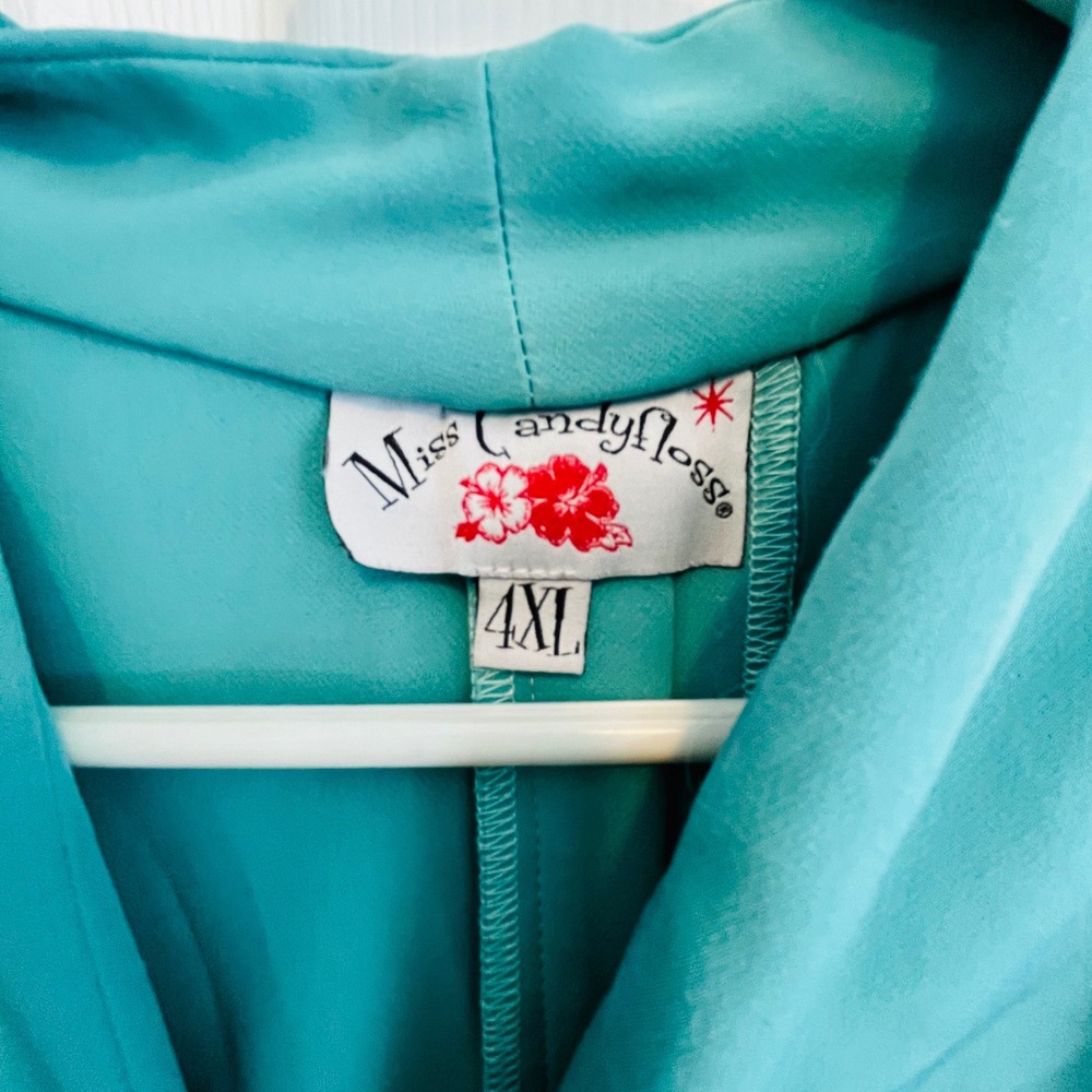 Miss Candyfloss Teal Blue Wrap Midi Dress Plus Size 4XL Vintage Pinup Rockabilly - Picture 8 of 11